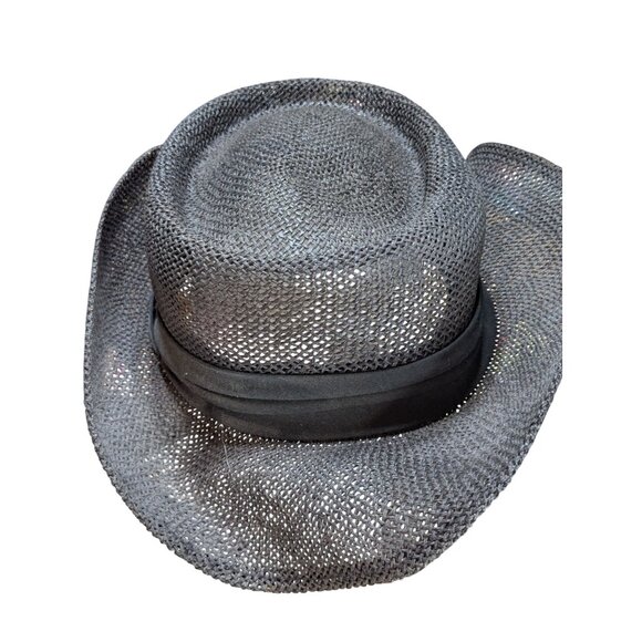 Greg Norman Black Straw Hat With Embroidered Shark Logo & Band Accent - Regular - Picture 2 of 3